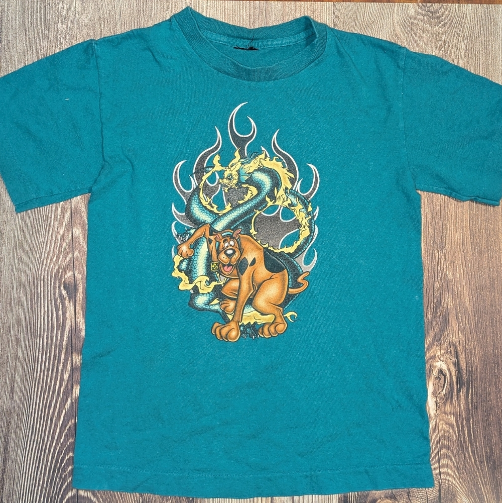 Vintage Scooby Doo Teal Graphic T-Shirt Kids Single Stitch 5-7 Years